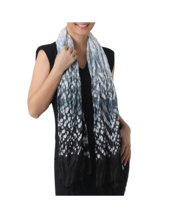 Smoke Drift Rayon Blend Tie-Dyed Scarf in Onyx and Smoke